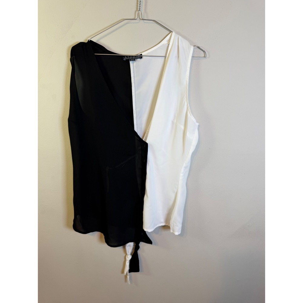 Studio Badgley Mischka Womens Wrap Top Colorblock Black White Size M